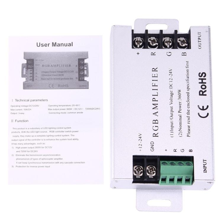 SX-A06 Nominal Power 360W Double Board RGB Amplifier LED Controller, DC 12-24V(White)