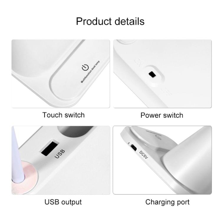 Multi-function Touch Switch USB Charging LED Desk Lamp with Phone Holder & Pen Holder