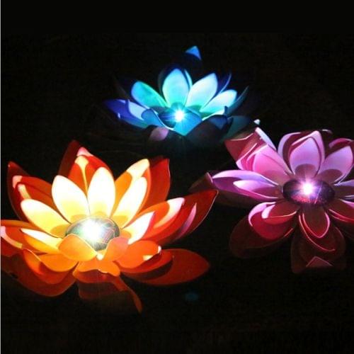 Solar Power Floating Waterproof Lotus Flower Lamp Light with Solar Panel