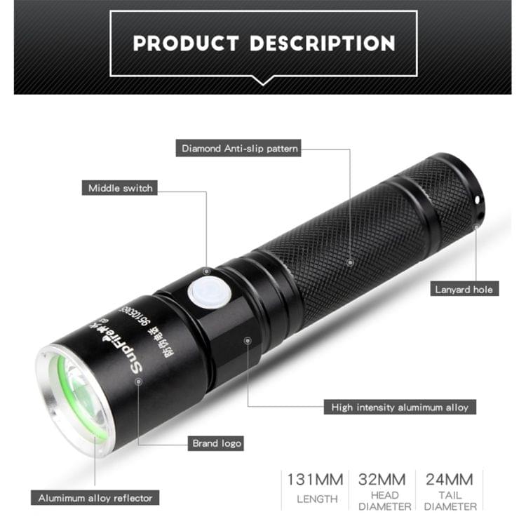 SupFire G3 5W Jingrui XF2 Water Resistant Strong LED Flashlight