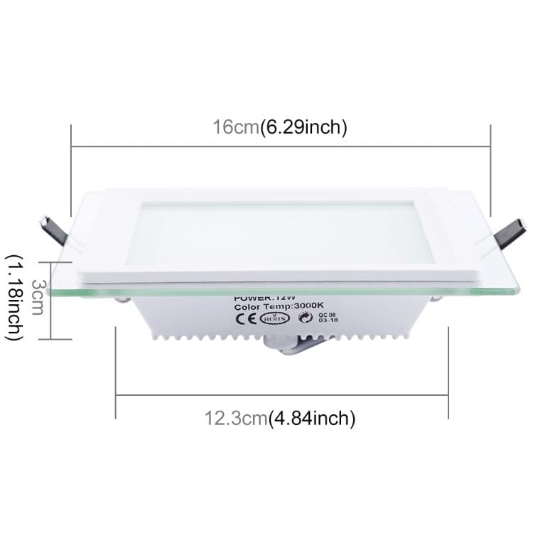 12W 16cm Square Glass Panel Light Lamp with LED Driver