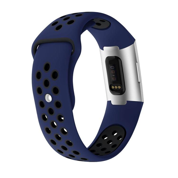 Two-color Round Hole Silicone Wrist Strap Watch Band for Fitbit Charge 3, Wrist Strap Size:145-210mm (Black Blue)