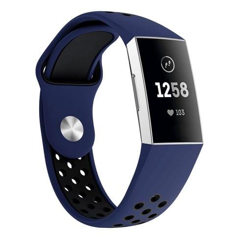 Two-color Round Hole Silicone Wrist Strap Watch Band for Fitbit Charge 3, Wrist Strap Size:145-210mm (Black Blue)
