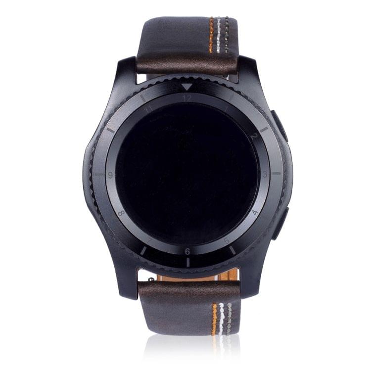 Three Lines Pattern Top-grain Leather Wrist Watch Band for Samsung Gear S3 22mm (Coffee)