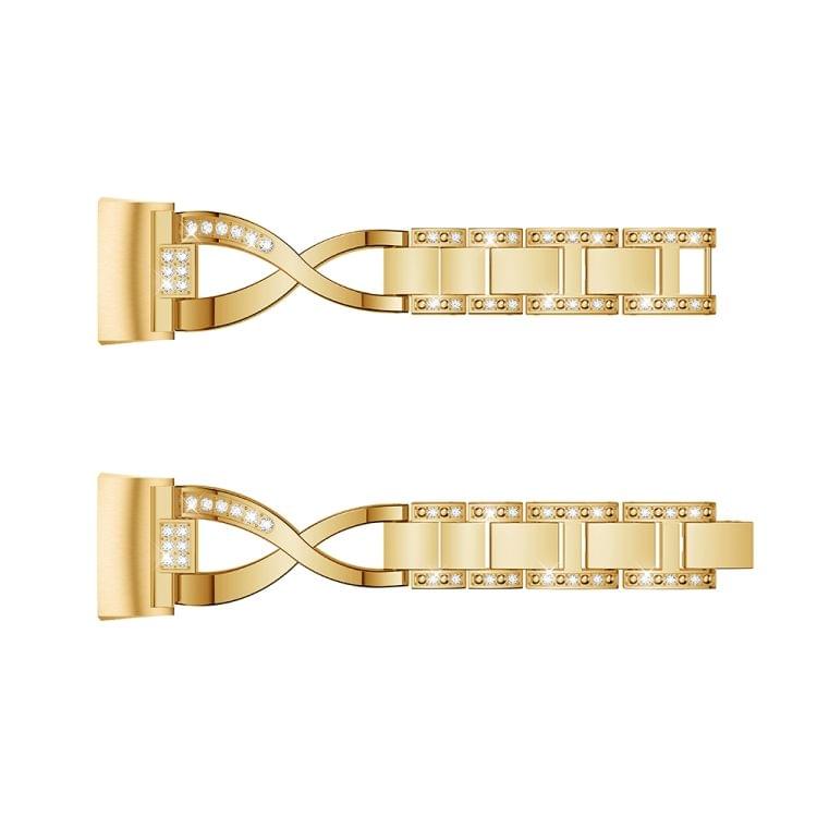 X-shaped Diamond-studded Metal Steel Wrist Strap Watch Band for Fitbit Charge 3 (Gold)