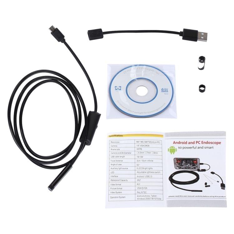 Waterproof Micro USB Endoscope Snake Tube Inspection Camera with 6 LED for Newest OTG Android Phone, Length: 1m, Lens Diameter: 7mm