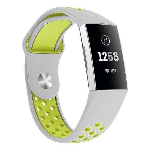 Two-color Round Hole Silicone Wrist Strap Watch Band for Fitbit Charge 3, Wrist Strap Size:145-210mm (Grey Green)