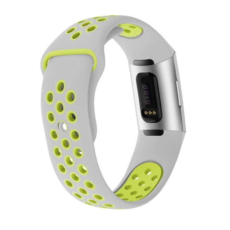 Two-color Round Hole Silicone Wrist Strap Watch Band for Fitbit Charge 3, Wrist Strap Size:145-210mm (Grey Green)
