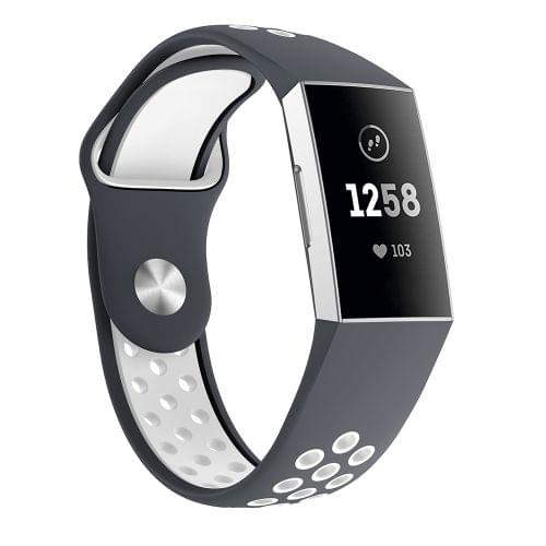 Two-color Round Hole Silicone Wrist Strap Watch Band for Fitbit Charge 3, Wrist Strap Size:145-210mm (Grey White)