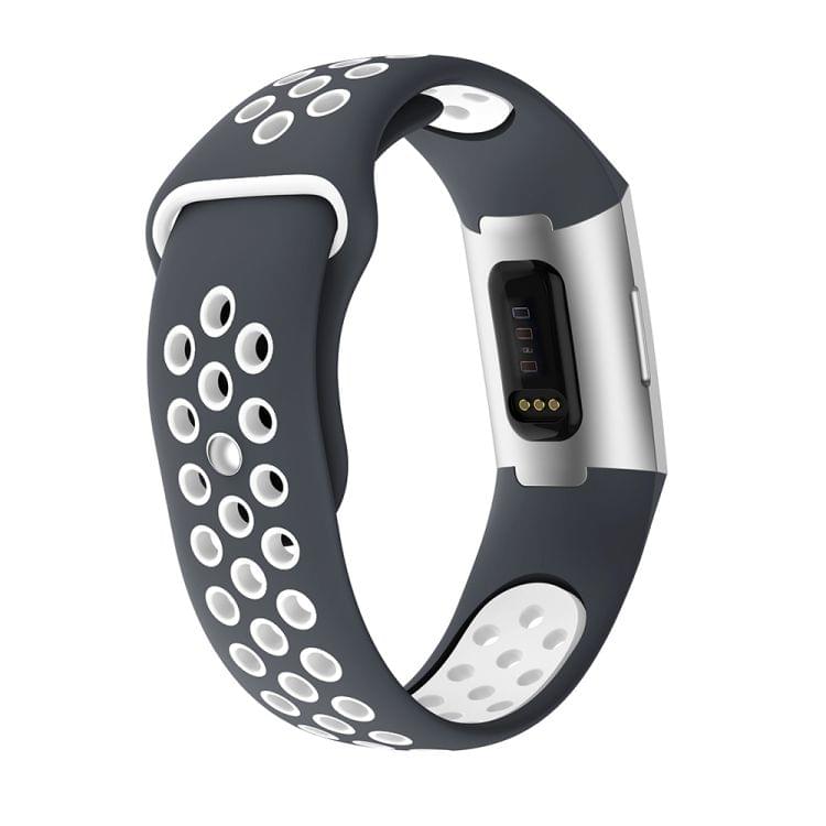 Two-color Round Hole Silicone Wrist Strap Watch Band for Fitbit Charge 3, Wrist Strap Size:145-210mm (Grey White)