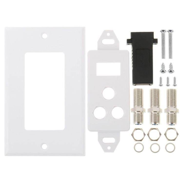 USB 2.0 Female Plug + 3 F Female Plugs Wall Plate Panel