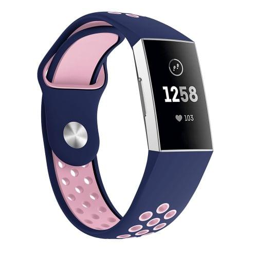Two-color Round Hole Silicone Wrist Strap Watch Band for Fitbit Charge 3, Wrist Strap Size:145-210mm (Pink Blue)