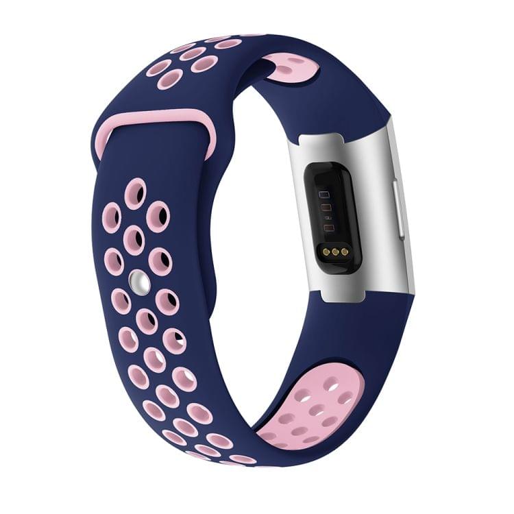 Two-color Round Hole Silicone Wrist Strap Watch Band for Fitbit Charge 3, Wrist Strap Size:145-210mm (Pink Blue)
