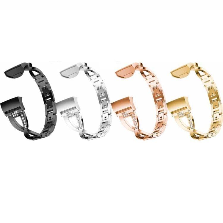X-shaped Diamond-studded Metal Steel Wrist Strap Watch Band for Fitbit Charge 3 (Silver)