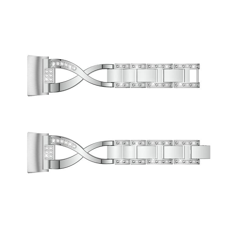 X-shaped Diamond-studded Metal Steel Wrist Strap Watch Band for Fitbit Charge 3 (Silver)