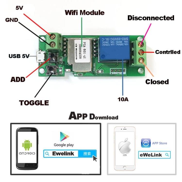 Smart Home WiFi Mobile Phone Remote Control Switch APP Access Door Lock Relay Module