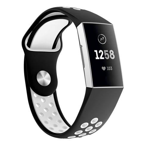 Two-color Round Hole Silicone Wrist Strap Watch Band for Fitbit Charge 3, Wrist Strap Size:145-210mm (White)