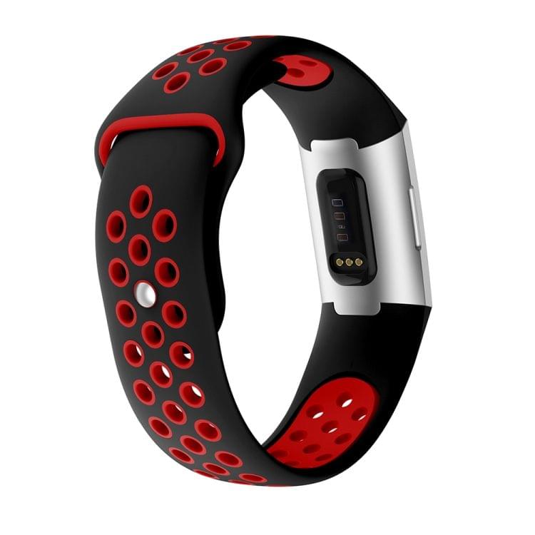 Two-color Round Hole Silicone Wrist Strap Watch Band for Fitbit Charge 3, Wrist Strap Size:130-195mm (Red)