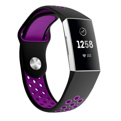 Two-color Round Hole Silicone Wrist Strap Watch Band for Fitbit Charge 3, Wrist Strap Size:145-210mm (Purple)