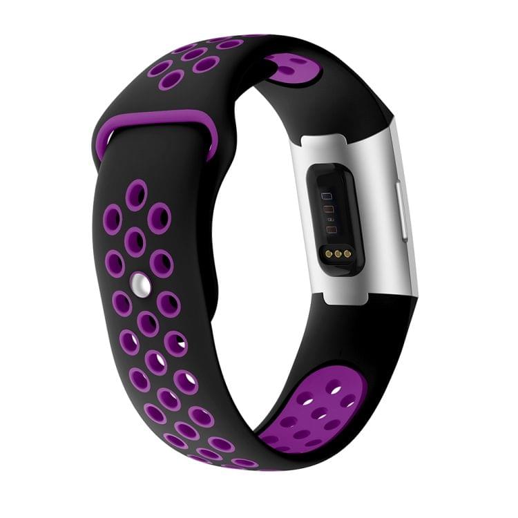 Two-color Round Hole Silicone Wrist Strap Watch Band for Fitbit Charge 3, Wrist Strap Size:145-210mm (Purple)