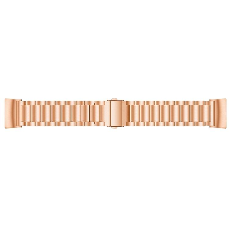 Three Beads Slingshot Buckle Solid Stainless Steel Wrist Strap Watch Band for Fitbit Charge 3 (Rose Gold)