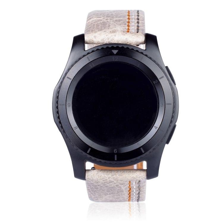 Three Lines Pattern Top-grain Leather Wrist Watch Band for Samsung Gear S3 22mm (Khaki)