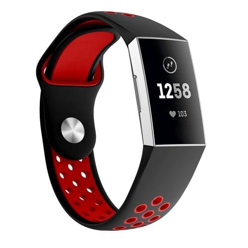 Two-color Round Hole Silicone Wrist Strap Watch Band for Fitbit Charge 3, Wrist Strap Size:145-210mm (Red)