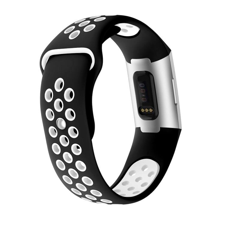 Two-color Round Hole Silicone Wrist Strap Watch Band for Fitbit Charge 3, Wrist Strap Size:130-195mm (White)