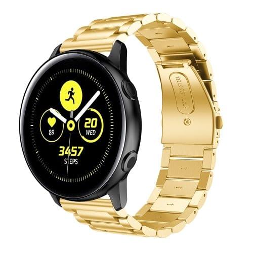 Three Beads Slingshot Buckle Solid Stainless Steel Wrist Strap Watch Band for Galaxy Watch Active 20mm (Gold)