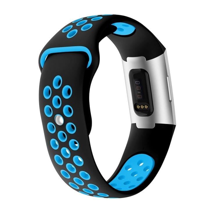 Two-color Round Hole Silicone Wrist Strap Watch Band for Fitbit Charge 3, Wrist Strap Size:130-195mm (Blue)