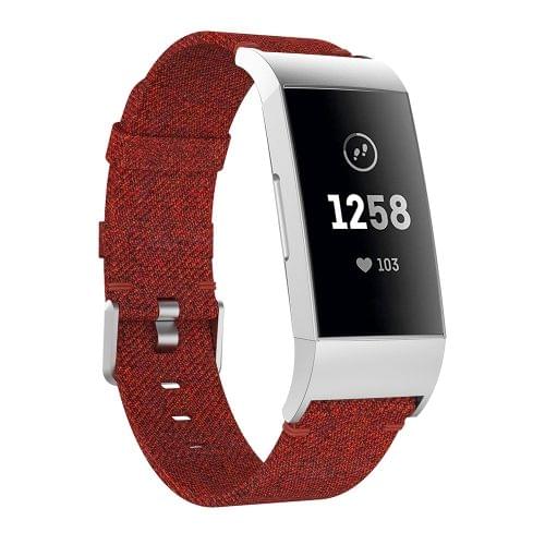 Woven Vanvas Nylon Wrist Strap Watch Band for Fitbit Charge 3 (Dark Red)