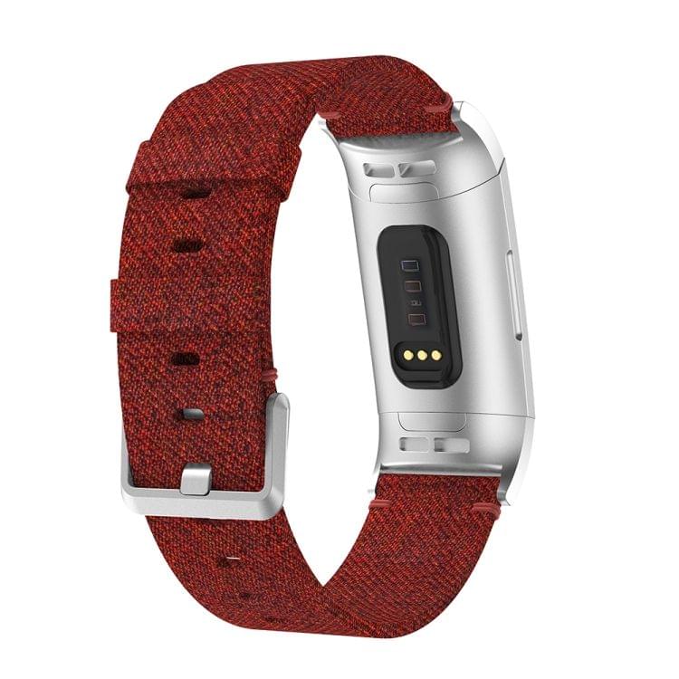 Woven Vanvas Nylon Wrist Strap Watch Band for Fitbit Charge 3 (Dark Red)
