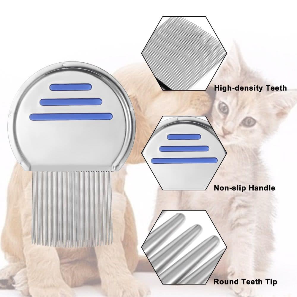 Stainless Steel Lice Comb Nit Free Terminator Pet Dog Cat Louse Flea Remove Round Non-slip Handle