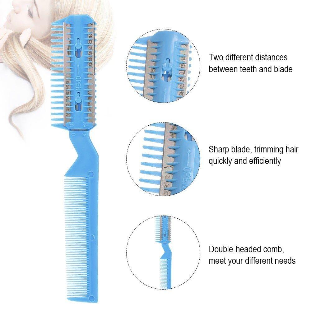 Hair Razor Comb Scissor Double-ended Hair Comb Hairdressing Trimme Hair Shaving Blades Hair Cutting Thinning DIY Styling Tool Random Color