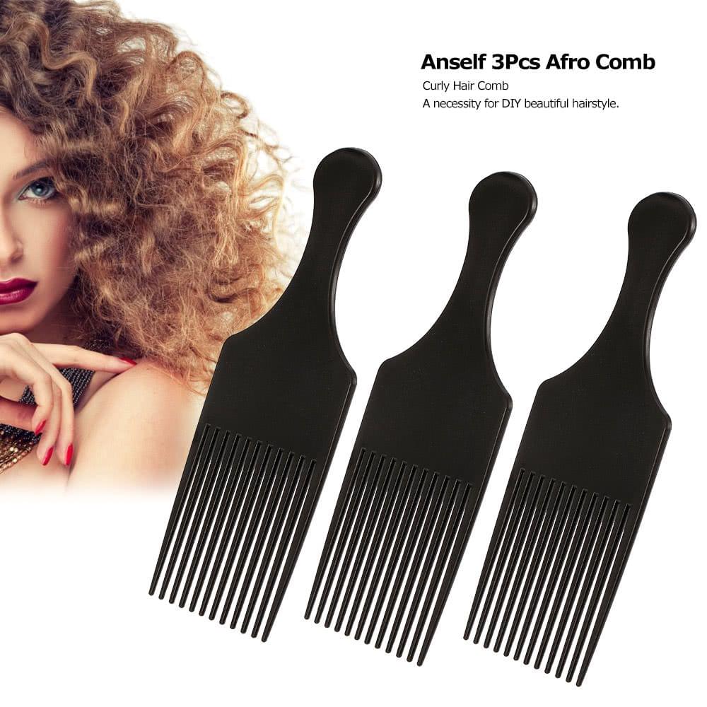 Anself 3Pcs Afro Comb Curly Hair Brush Comb Hairdressing Styling Tool Black for Man & Woman