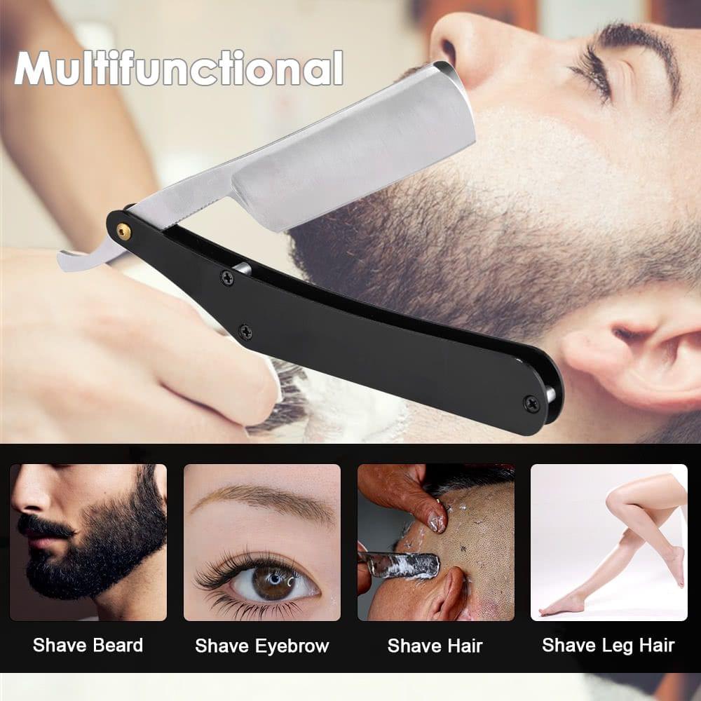 Stainless Steel Razor Straight Edge Barber Razor Folding Shaving Knife Hair Eyebrow Beard Shaver Shaving Tool Silver