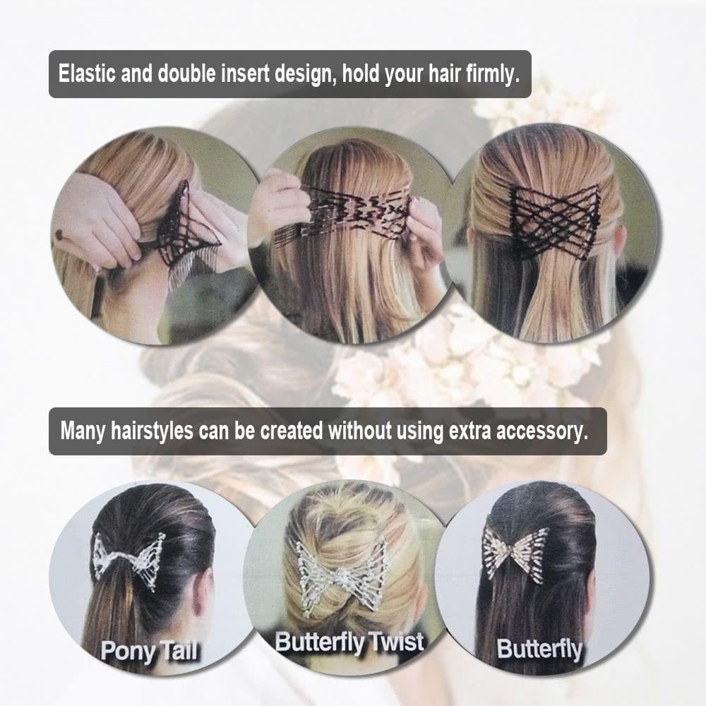 2Pcs Glass Bead Magic Comb Elastic Double Insert Clips Chic Stretch Hair Head Comb Cuff Random Colo DIY Hair Styling Tool