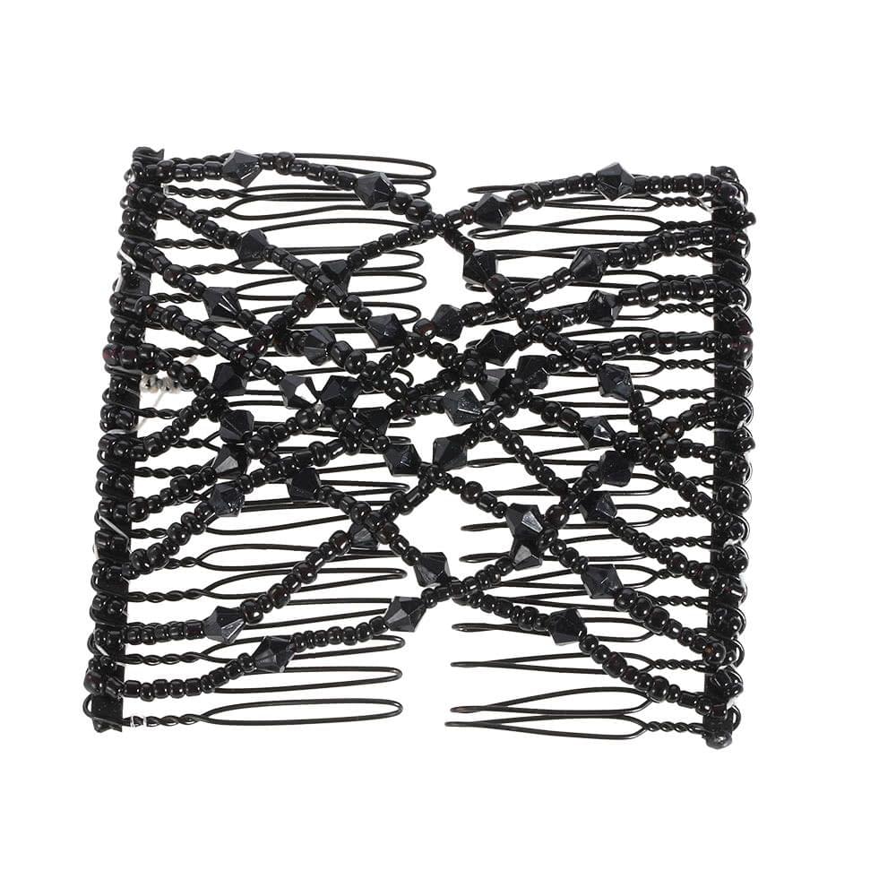 2Pcs Glass Bead Magic Comb Elastic Double Insert Clips Chic Stretch Hair Head Comb Cuff Random Colo DIY Hair Styling Tool