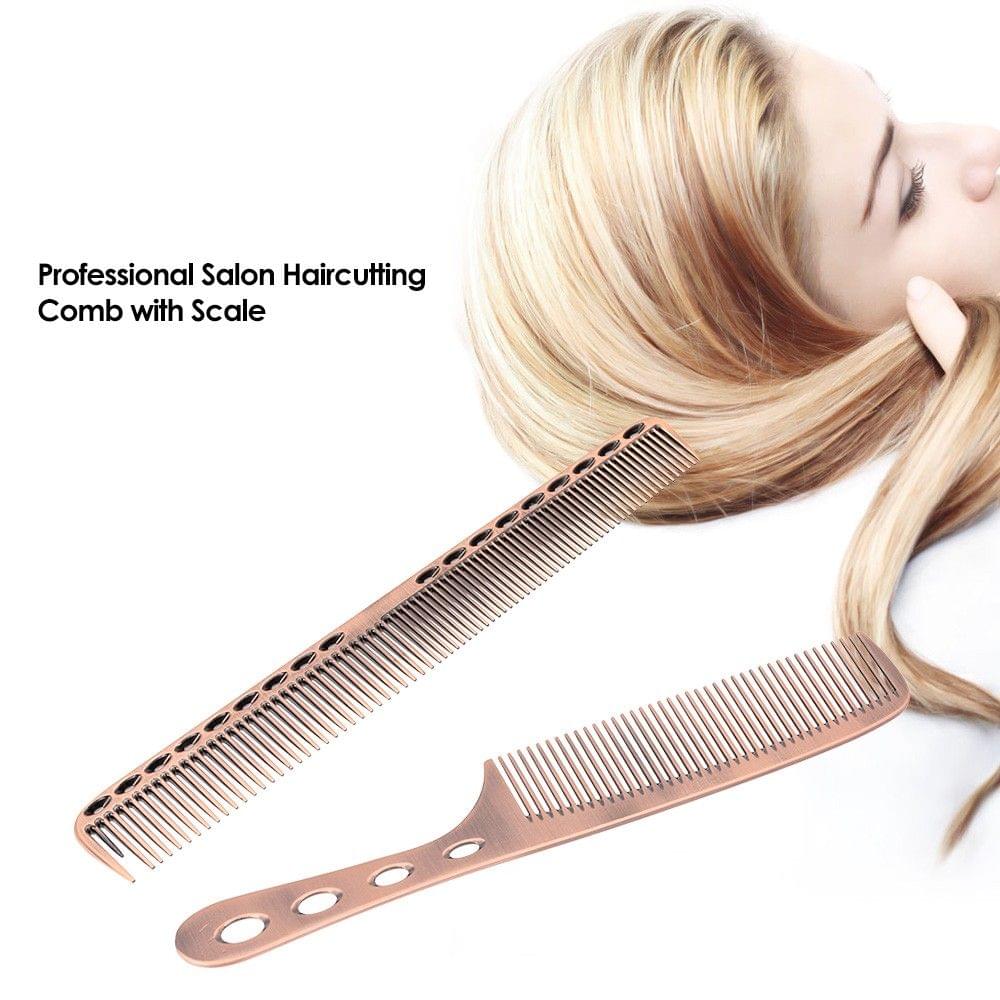 2Pcs Salon Hair Comb with Scale Professional Barber Hairdressing Steel Comb Metal Hair Cutting Comb