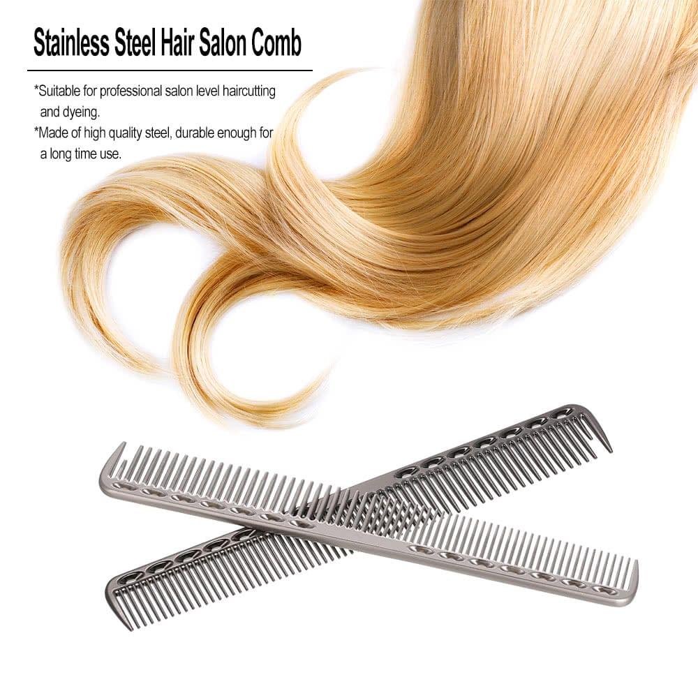 Stainless Steel Hair Comb Professional Hair Salon Hairdressing Steel Comb Hair Cutting Metal Comb Silver