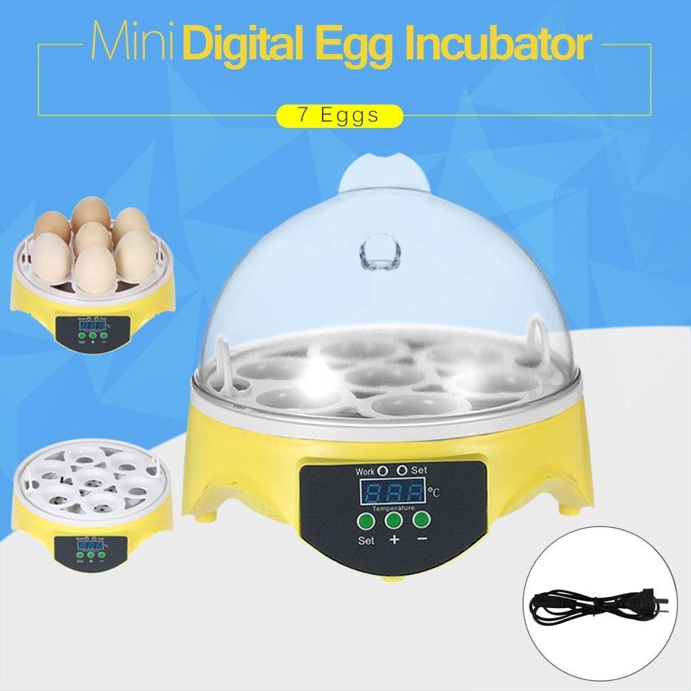 7 Eggs Mini Digital Egg Incubator Hatcher Transparent Eggs Hatching Machine Automatic Temperature Control for Chicken Duck Bird Eggs AC110V