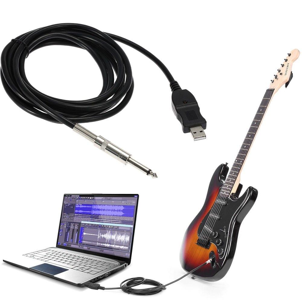 New Guitar Bass 1/4'' 6.3mm To USB Link Connection Instrument Cable Adapter for PC/MAC Recording 3M