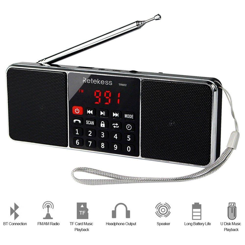 Retekess TR602 FM / AM Radio Multiband Digital Radio Receiver Bluetooth Speakers MP3 Player Earphone Output AUX IN Support TF Card U Drive Reading