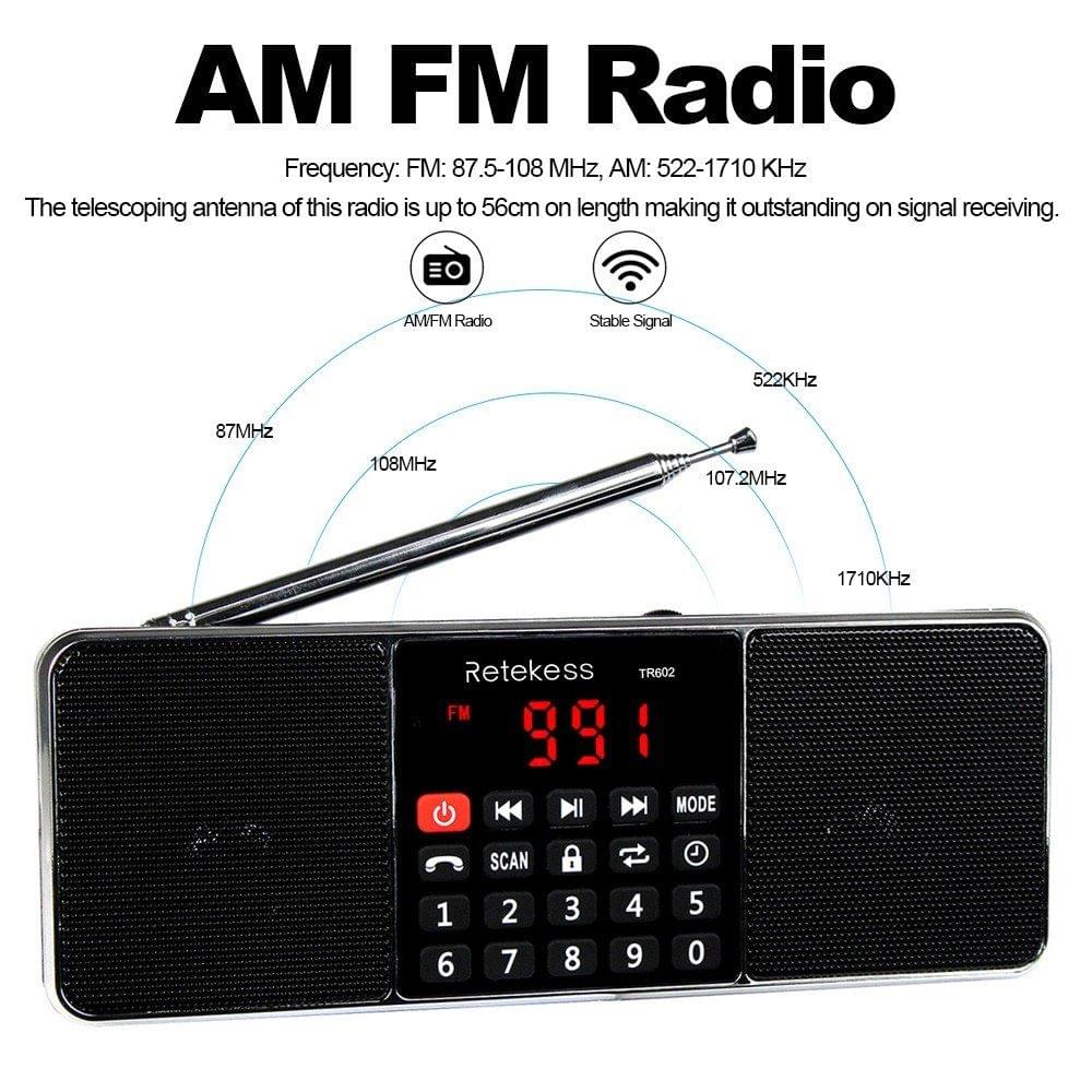Retekess TR602 FM / AM Radio Multiband Digital Radio Receiver Bluetooth Speakers MP3 Player Earphone Output AUX IN Support TF Card U Drive Reading