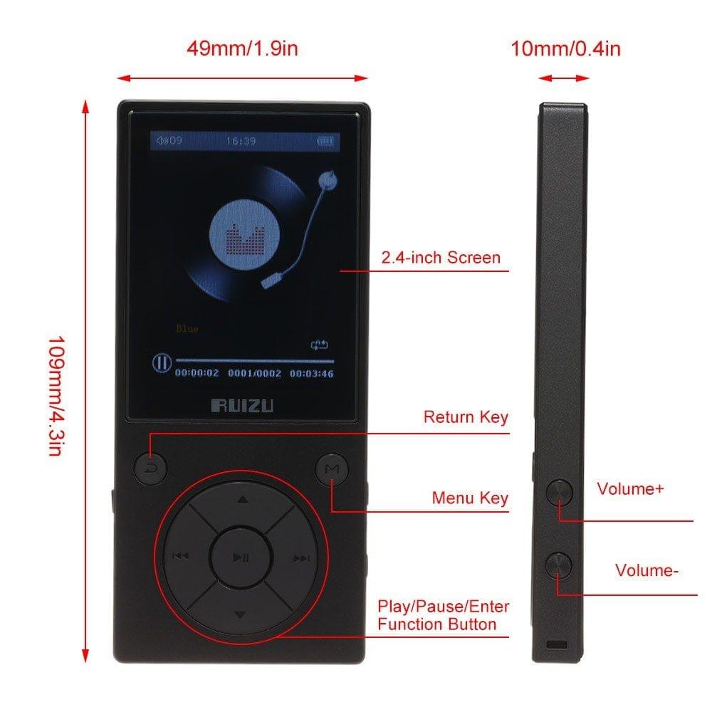 RUIZU D11 8GB MP3 MP4 Player Bluetooth Music Player FM Radio Voice Recorder TF Card Slot 3.5mm Earphone Built-in Mic Speaker Support Stopwatch Calendar Alarm Clock Pedometer