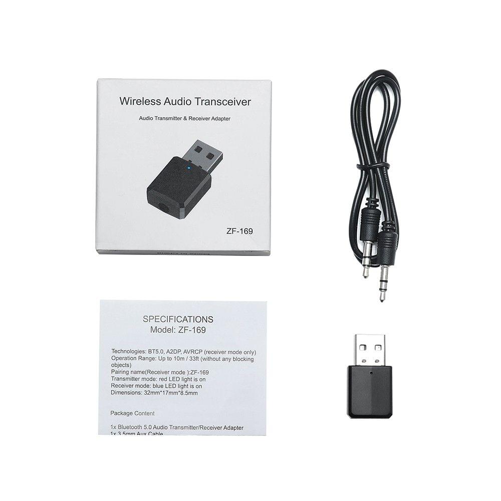 ZF-169 Bluetooth Receiver Transmitter Wireless Audio Adapter BT 5.0 with AUX Out for Headphone Speaker Phones PC Audio Player Home Audio System Car