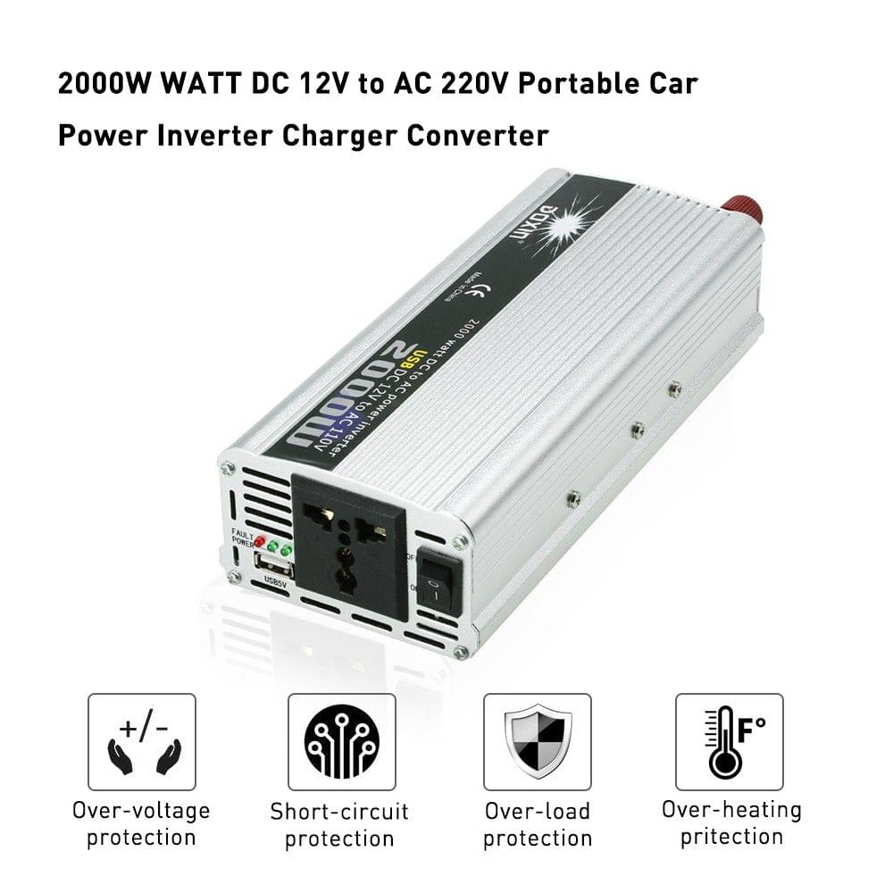 2000W WATT DC 12V to AC 220V Portable Car Power Inverter Charger Converter