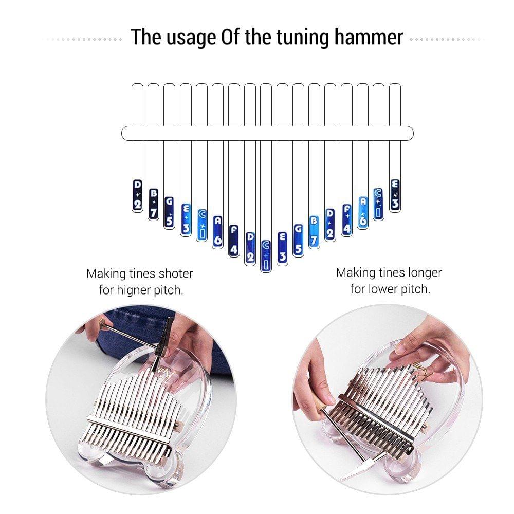 17-Key Kalimba Thumb Piano Transparent Acrylic Material with Carry Bag Musical Note Stickers Tuning Hammer Cleaning Cloth Musical Gift