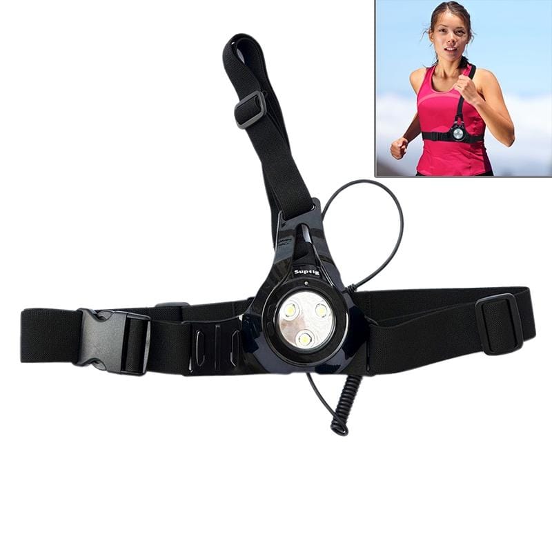 2.8W 5500-6000K 300LM Outdoor Sports Running Hiking Riding Travelling Chest Belt LED Light Potography Light with Back Flash, High Brightness & Low Brightness & SOS Modes (White Light)