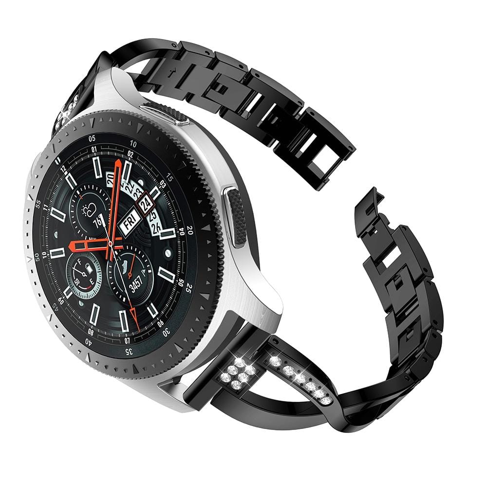 X-shaped Diamond-studded Solid Stainless Steel Wrist Strap Watch Band for Galaxy Watch 46mm (Black)